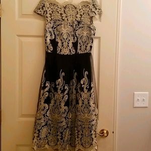 Black and Gold Tulle Evening Dress